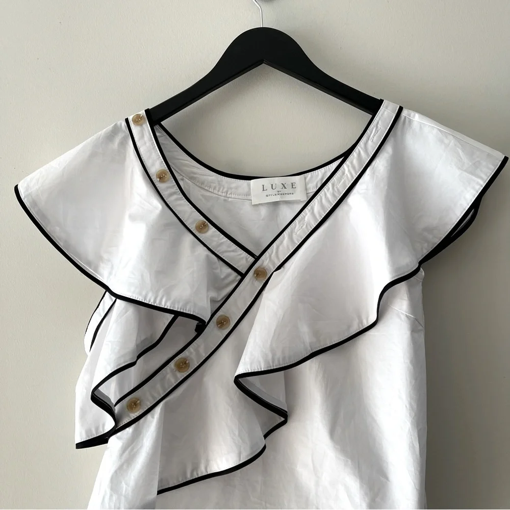 WHITE ONE SHOULDER RUFFLE TOP - Picture 5 of 6